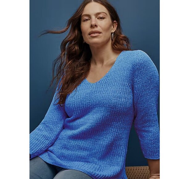 J.Jill Textured Open Weave Cotton Blend  Sweater Periwinkle Blue Size M - Picture 1 of 15